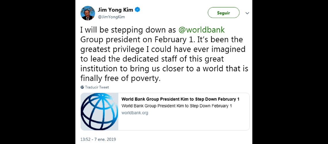 Renuncioacute el presidente del Banco Mundial