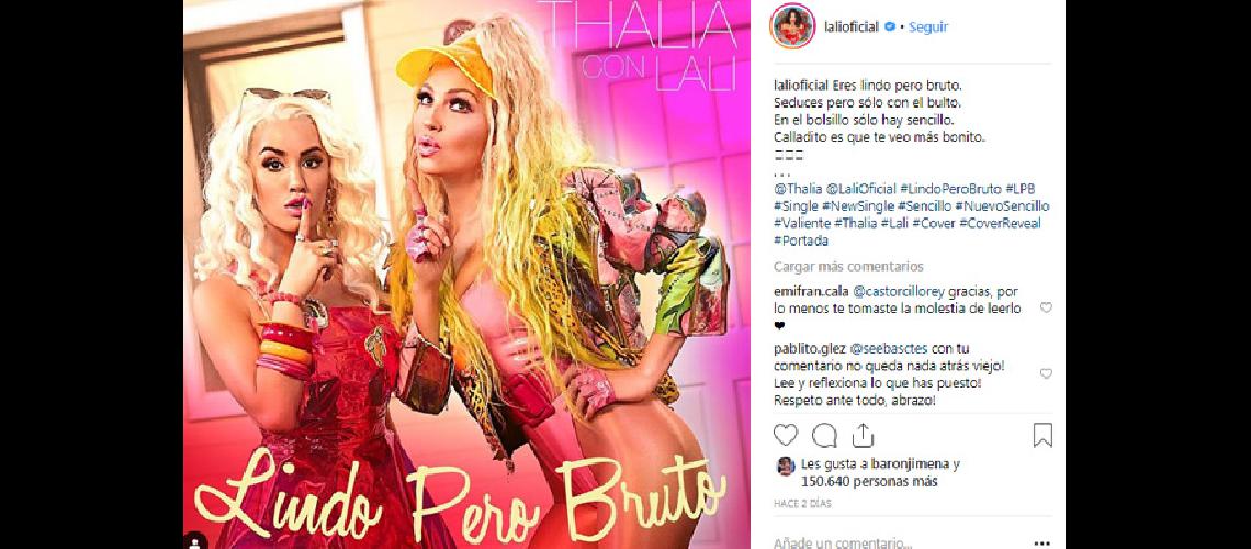 Thalia y Lali lanzan el 30 de enero Lindo pero bruto