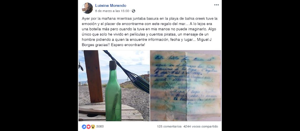 Una joven encontroacute un mensaje dentro de una botella escrito hace 44 antildeos