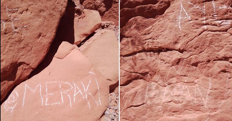 Indignacioacuten en Uquiacutea por los grafitis en el circuito del cerro de Las sentildeoritas