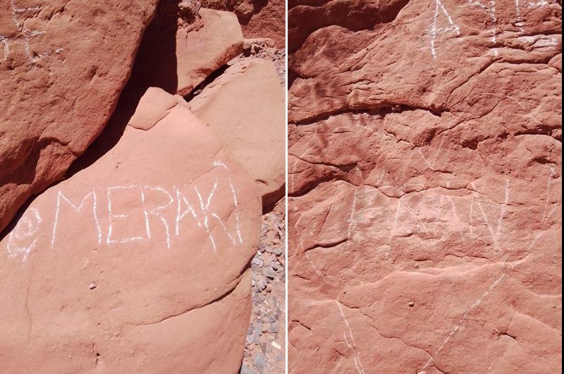 Indignacioacuten en Uquiacutea por los grafitis en el circuito del cerro de Las sentildeoritas