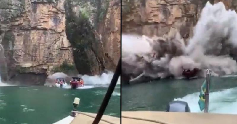 Horror en Brasil- se desprendioacute un acantilado y aplastoacute a tres lanchas con turistas a bordo
