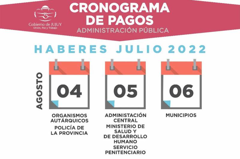 El jueves 04 de agosto comienza el cronograma de pagos