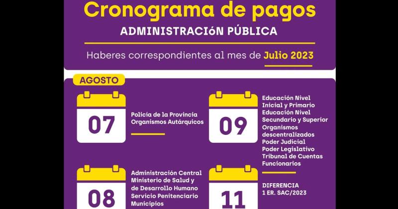 El lunes 7 de agosto inicia el cronograma de pagos para la administracioacuten puacuteblica