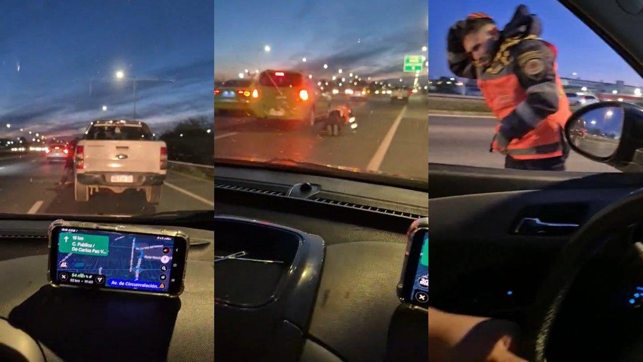 Video impactante- efectivo de la Caminera de Coacuterdoba fue arrastrado por un auto en fuga y se salvoacute de milagro