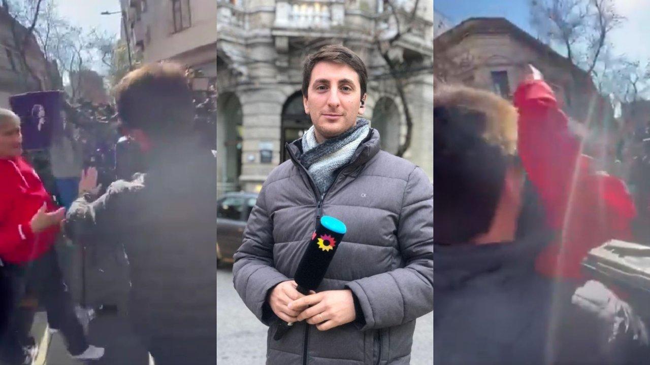 Militantes K agredieron al cronista Alan Ferraro y le robaron el cubo del microfono en pleno moacutevil de El Trece
