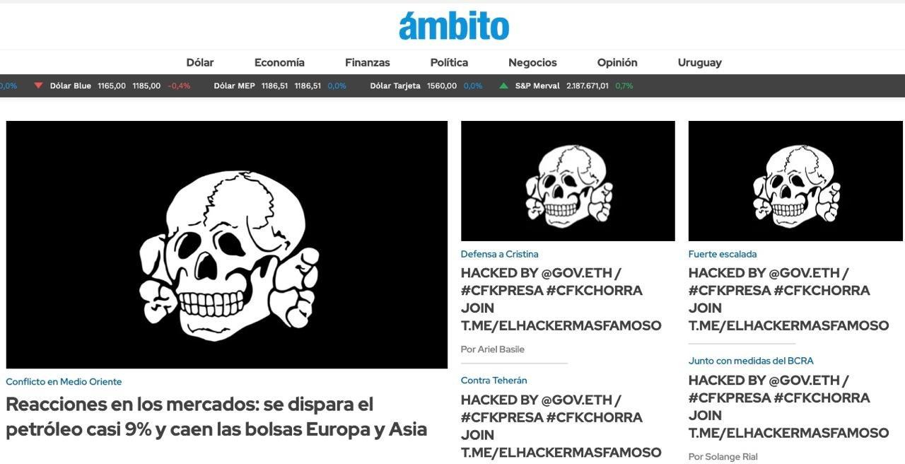Hackearon la web de Aacutembito Financiero- #CFKPresa