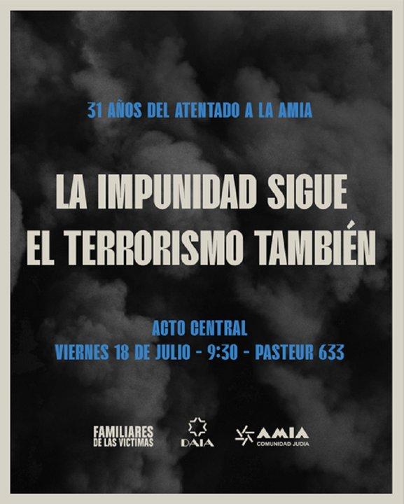 AMIA- Milei en el acto central por el 31 aniversario del ataque a la sede judia