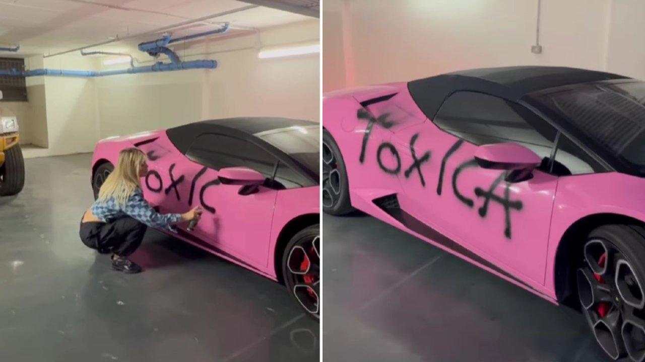 Wanda Nara sorprende con el adelanto de su cancioacuten Toacutexica- llenoacute de grafitis su Lamborghini rosa