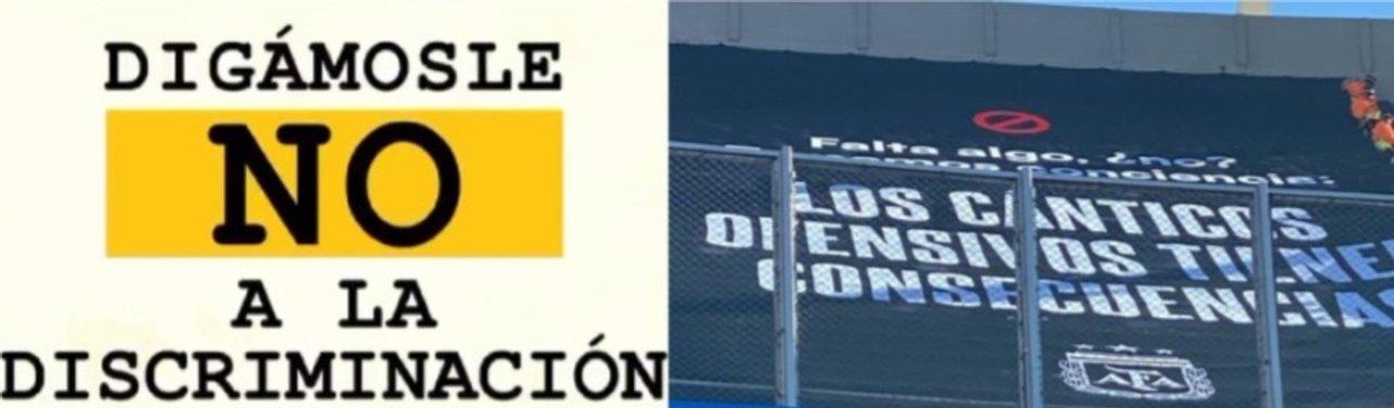 La AFA lanzoacute una campantildea contra la discriminacioacuten y colgoacute una bandera en el Monumental