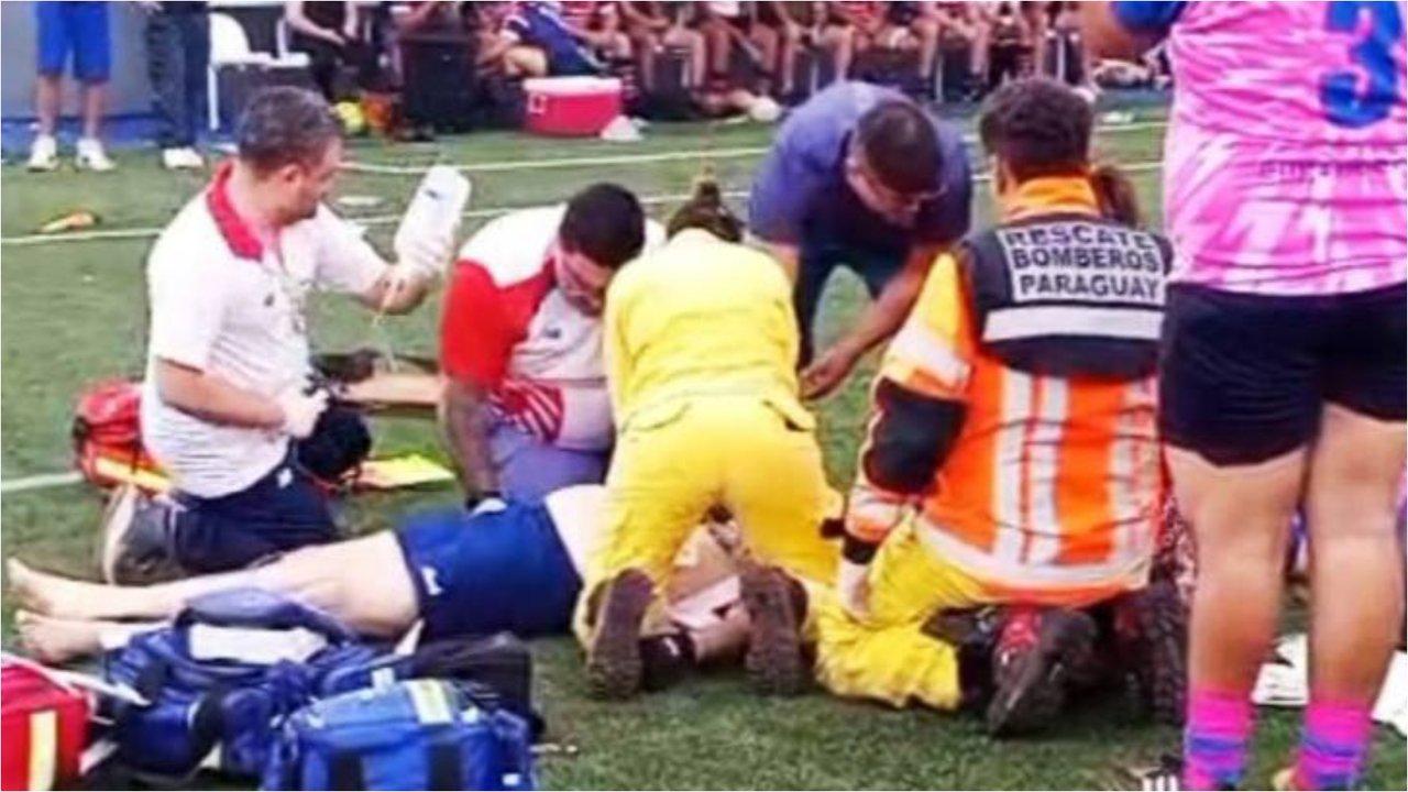 IMAacuteGENES SENSIBLES- rugbier argentino cayoacute desplomado y murioacute en pleno partido en Paraguay