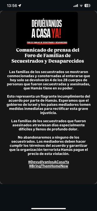 Los familiares de rehenes israeliacutees estaacuten ldquoconsternados