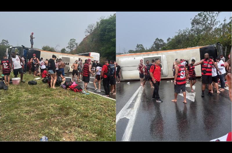 Volcoacute un micro con hinchas de Flamengo que viajaban a Buenos Aires para ver el partido ontra Racing