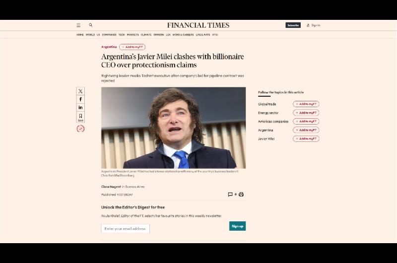 Financial Times- Milei vs Paolo Rocca el choque entre el Presidente y la eacutelite empresarial por el proteccionismo