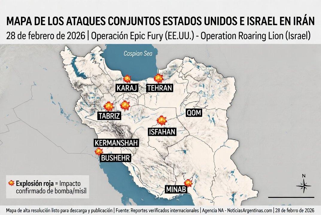 Mapa del ataque de los EEUU e Israel sobre las principales ciudades de Iraacuten
