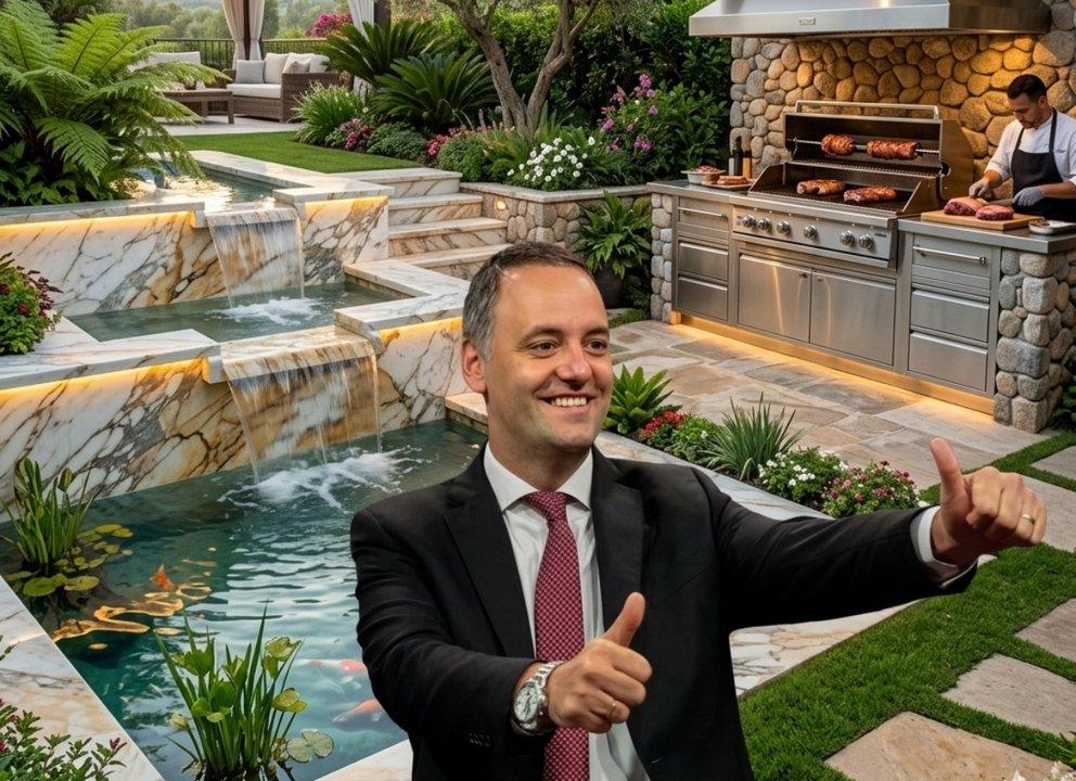 Cascada parrilla y pileta- las excentricidades de la casa de Manuel Adorni