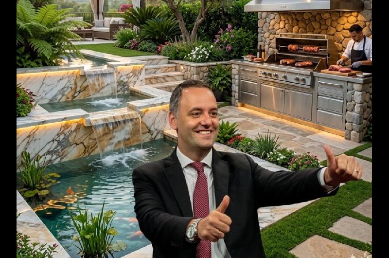Cascada parrilla y pileta- las excentricidades de la casa de Manuel Adorni