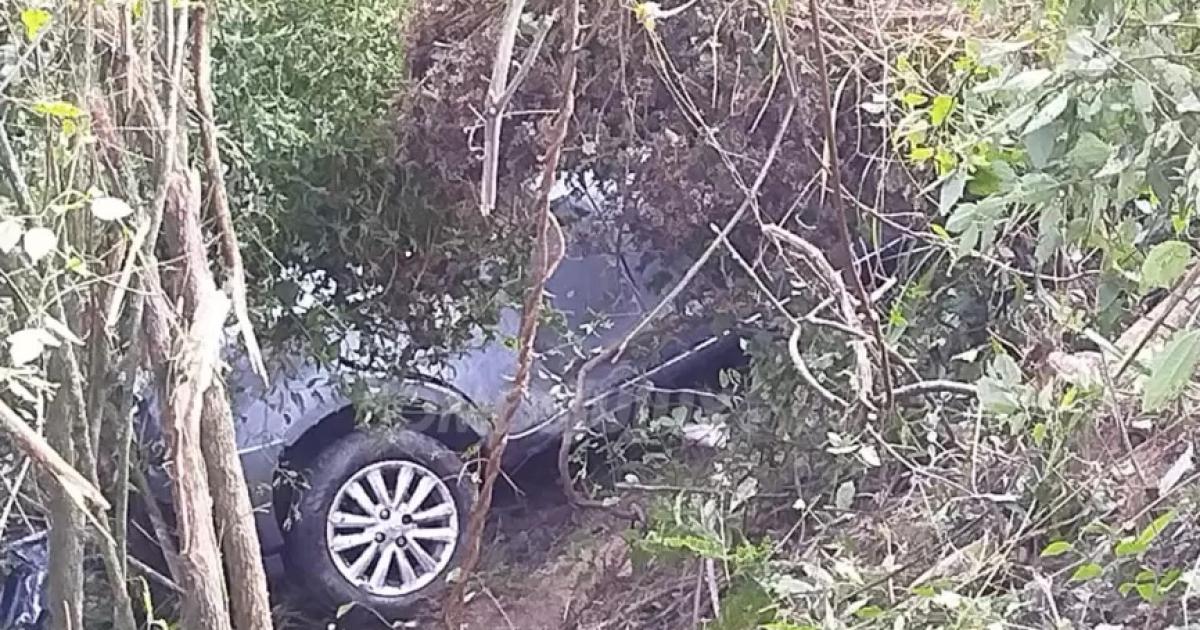 Un auto cayoacute a un barranco 