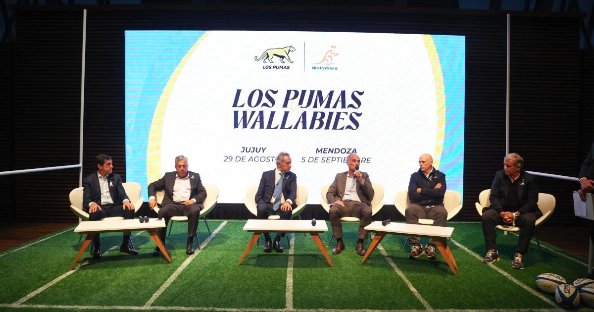 Sadir junto a Scioli y Cornejo en el lanzamiento de los encuentros de rugby entre Argentina y Australia