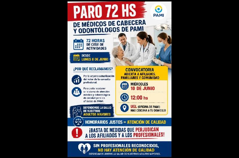 PAMI- meacutedicos de cabecera y odontoacutelogos inician un paro de 72 horas