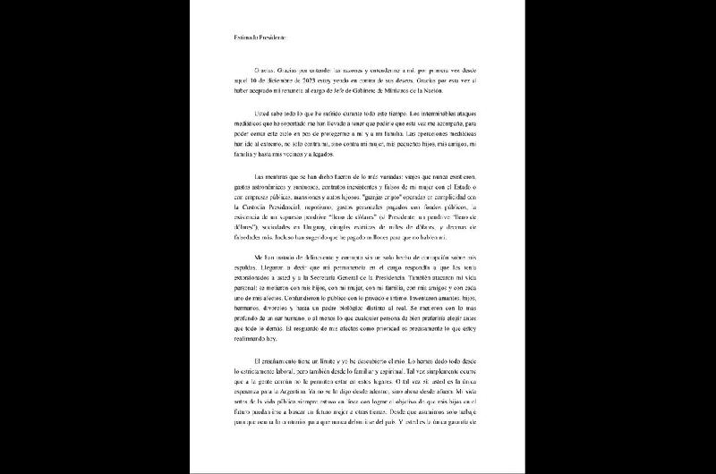 Carta completa con la que Adorni renuncioacute a su cargo