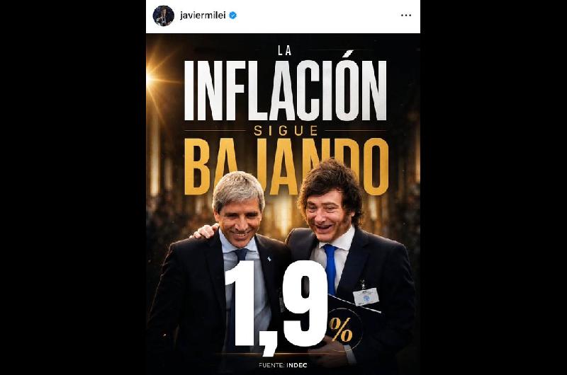 El festejo de Milei en redes tras la confirmacioacuten del 19-en-porciento- de inflacioacuten de junio