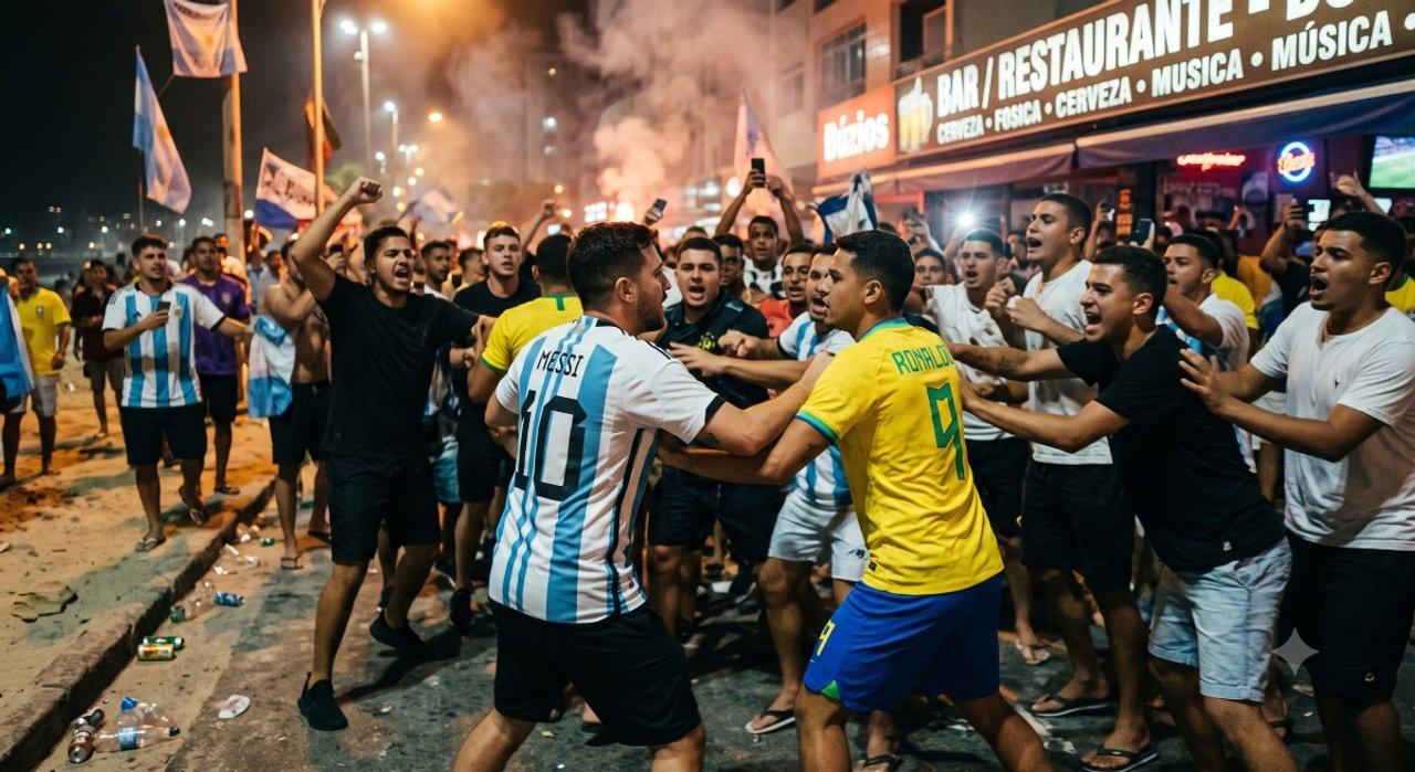 Impactantes videos de peleas entre argentinos y brasilentildeos en Copacabana y Buacutezios tras la final
